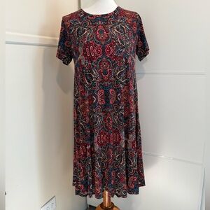 LuLaRoe Vibrant Red and Blue Paisley Midi Dress